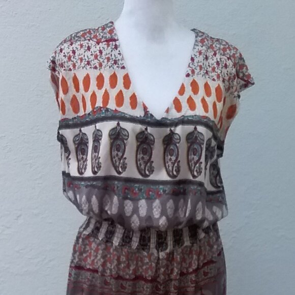 Cherish Dress Med Women's Paisley Print Knit Sleeveless Side Slits Elastic Waist - Picture 2 of 6